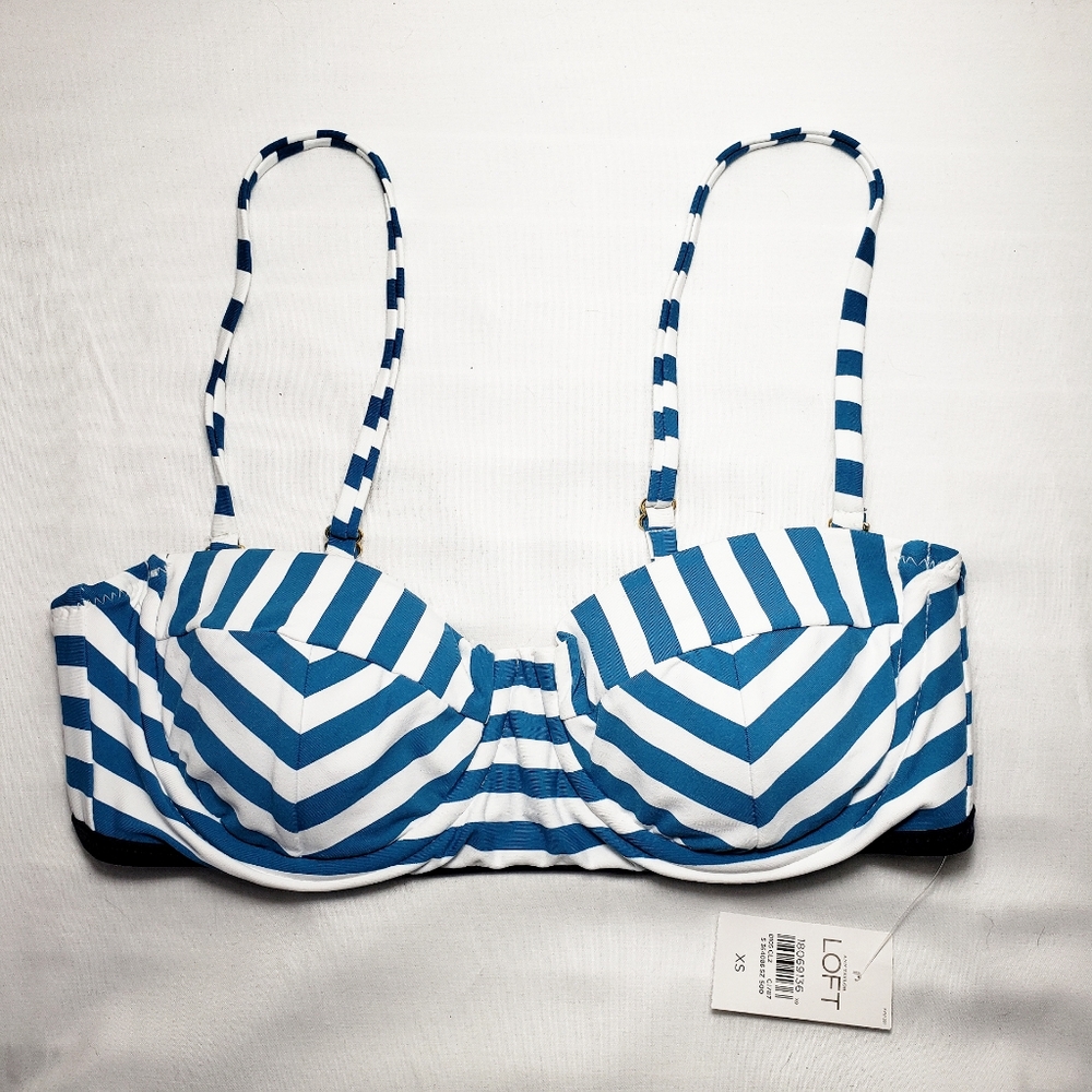 NWT Ann Taylor LOFT Teal/White Striped Bikini